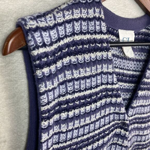 Vintage Cricket Lane V Neck Knit Sweater Vest Purple Stripe 5 Button Size Large - Picture 3 of 8